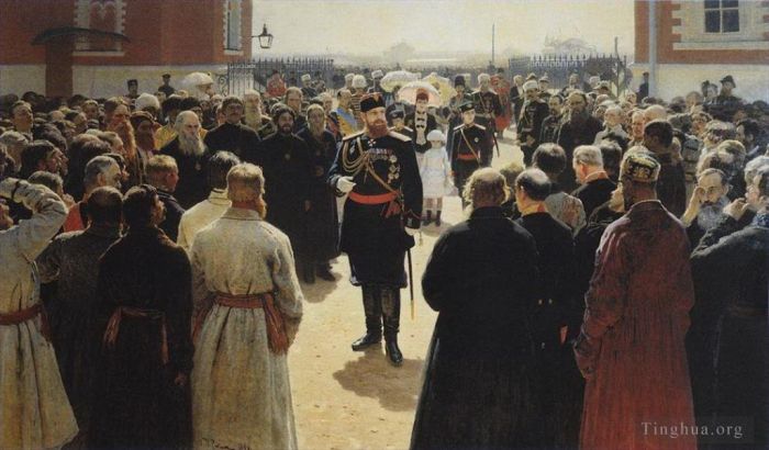 Ilya Repin Ölgemälde - Aleksander III. empfängt 1886 die Ältesten des Landkreises im Hof des Petrowski-Palastes in Moskau