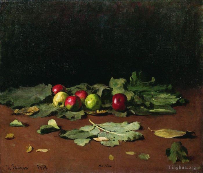 Ilya Repin Ölgemälde - Äpfel und Blätter 1879