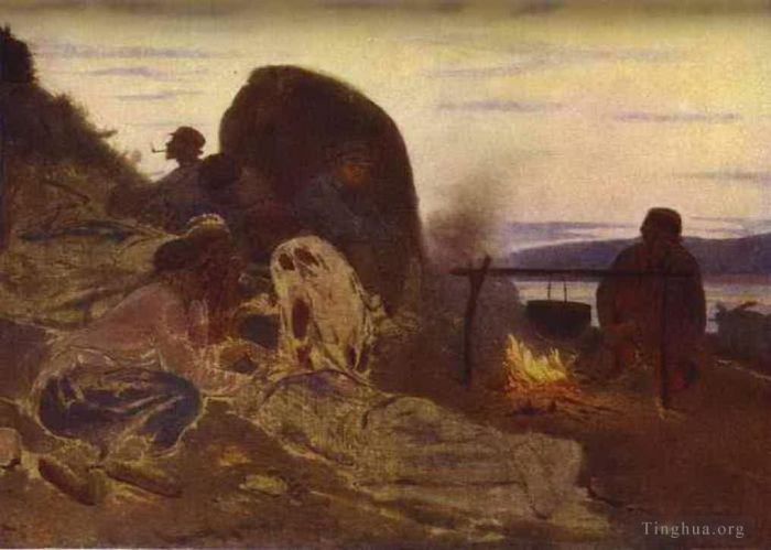 Ilya Repin Ölgemälde - Lastkahntransporter am Lagerfeuer 1870