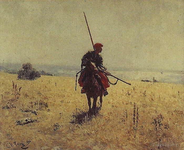 Ilya Repin Ölgemälde - Kosak in der Steppe