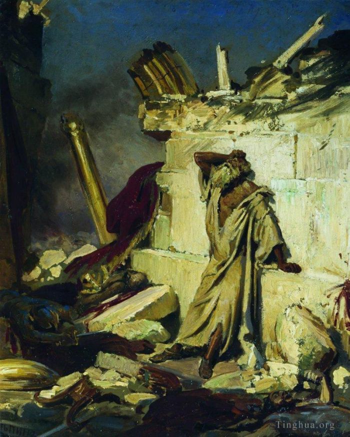 Ilya Repin Ölgemälde - Schrei des Propheten Jeremia auf den Ruinen von Jerusalem zu einem Bibelthema 1870