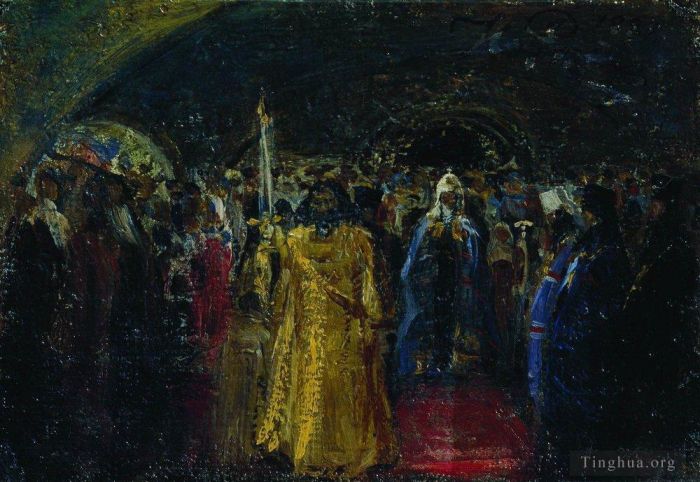 Ilya Repin Ölgemälde - Abgang des Patriarchen Hermogenes 1881