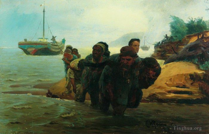 Ilya Repin Ölgemälde - Transportunternehmen kreuzen Wade 1872
