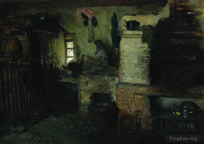 Ilya Repin Ölgemälde - In der Hütte 1895