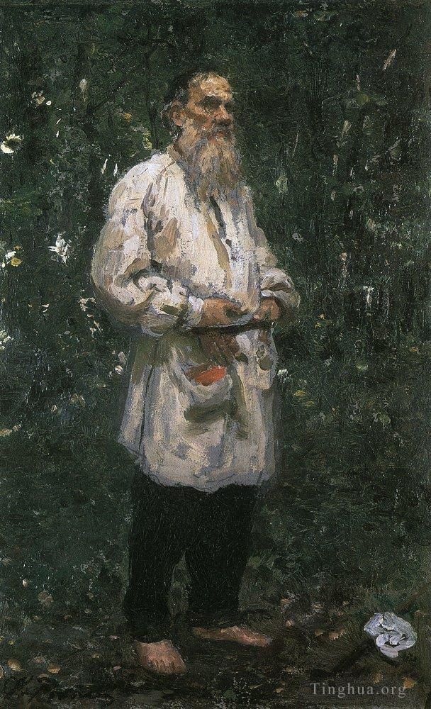 Ilya Repin Ölgemälde - Leo Tolstoi barfuß 1891