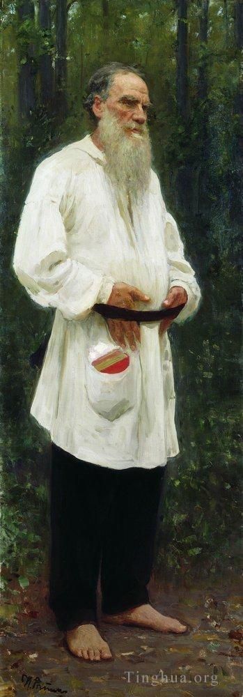 Ilya Repin Ölgemälde - Leo Tolstoi barfuß 1901