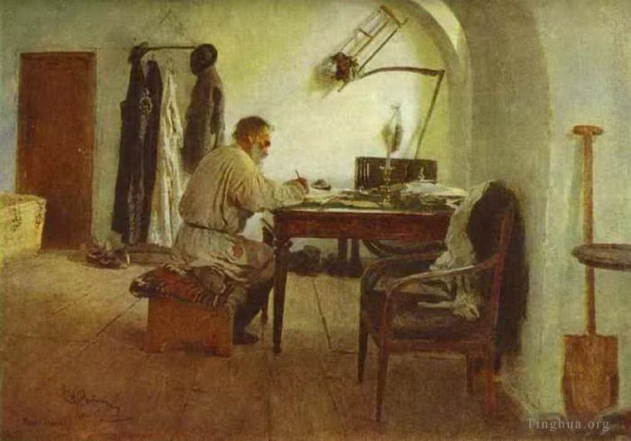 Ilya Repin Ölgemälde - Leo Tolstoi in seinem Arbeitszimmer 1891