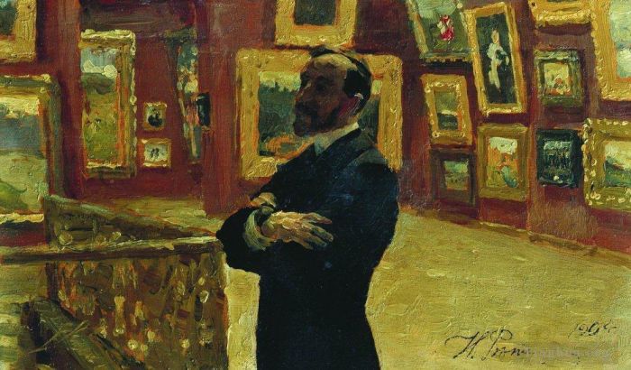 Ilya Repin Ölgemälde - N ein Mudrogel in der Pose von Pawel Tretjakow in den Sälen der Galerie 1904