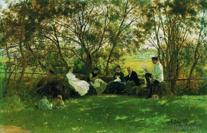 Ilya Repin Ölgemälde - Auf einer Rasenbank 1876