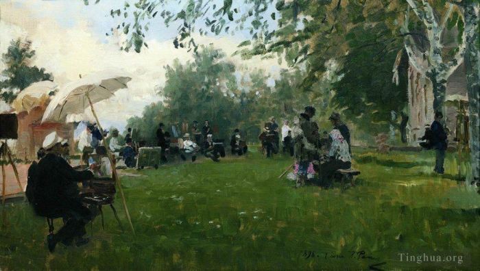 Ilya Repin Ölgemälde - Auf der akademischen Hütte 1898