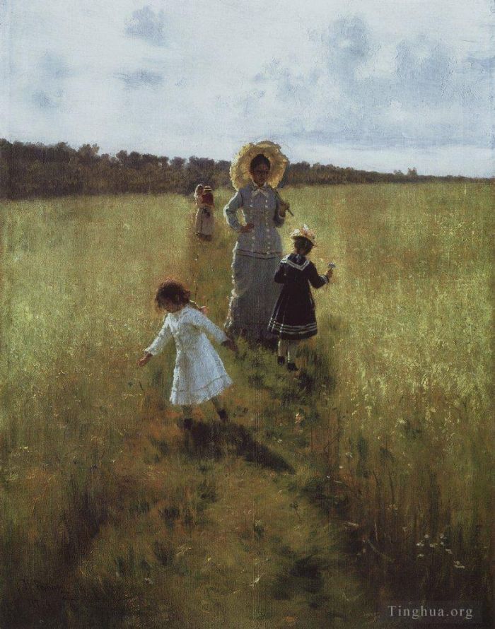 Ilya Repin Ölgemälde - Auf dem Grenzweg va repina mit Kindern auf dem Grenzweg 1879