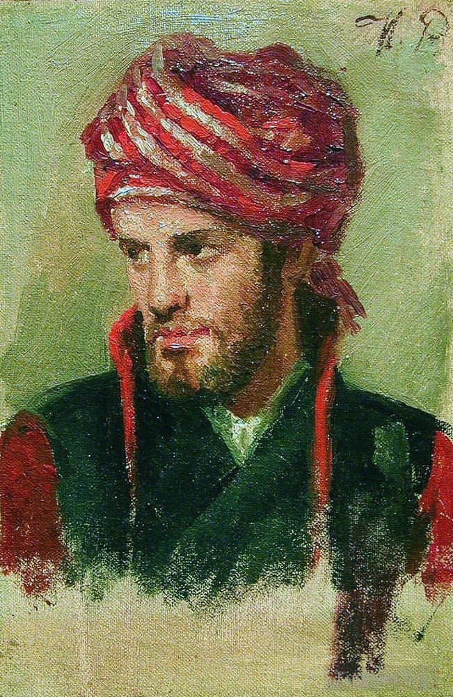Ilya Repin Ölgemälde - Porträt eines jungen Mannes mit Turban