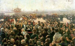 Ilya Repin Werk - Empfang der örtlichen Kosakenführer durch Alexander III. im Hof des Petrowski-Palastes im Jahr 1885