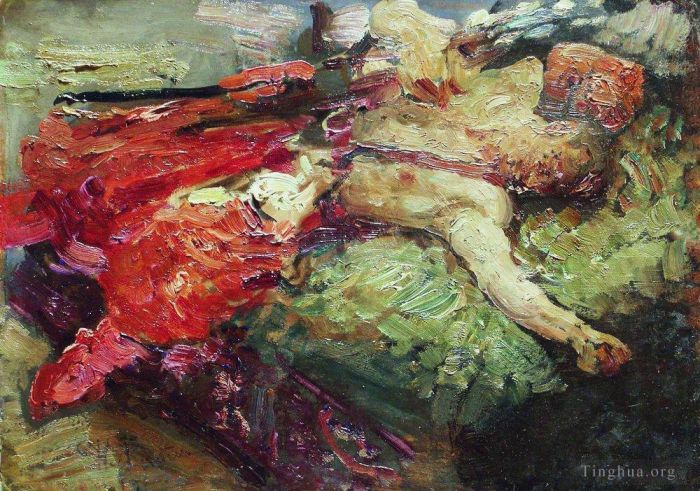 Ilya Repin Ölgemälde - Schlafender Kosak 1914