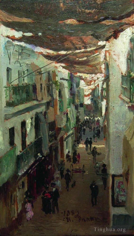 Ilya Repin Ölgemälde - Straße der Schlangen in Sevilla 1883