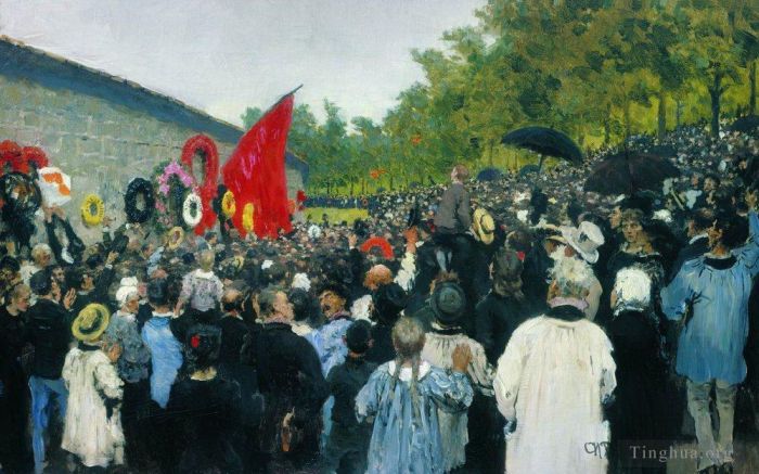 Ilya Repin Ölgemälde - Die jährliche Gedenkveranstaltung an der Mauer der Kommunarden auf dem Friedhof von Pere Lachaise im Jahr 1883