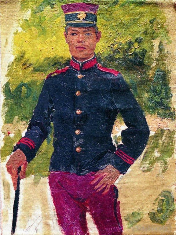 Ilya Repin Ölgemälde - Der junge Soldat im Pariser Stil