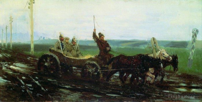 Ilya Repin Ölgemälde - Unter Begleitung auf der schlammigen Straße 1876