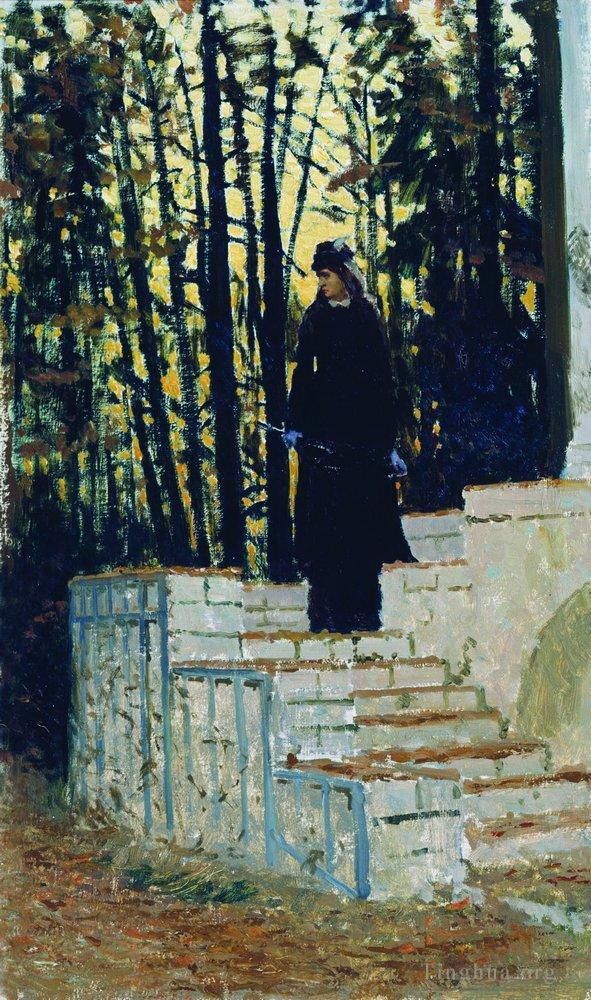 Ilya Repin Andere Malerei - Weibliche Figur in einer Landschaft 1883