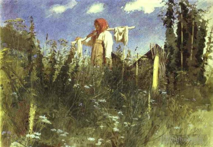 Ivan Kramskoi Ölgemälde - Mädchen mit gewaschenem Leinen auf der Passe