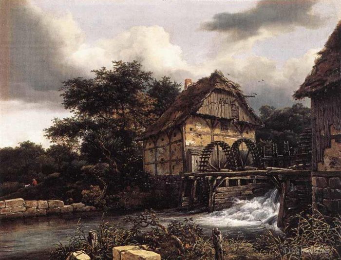 Jacob van Ruisdael Ölgemälde - Zwei Wassermühlen und offene Schleuse