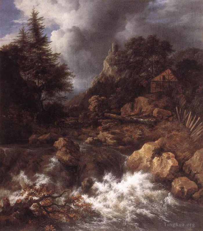 Jacob van Ruisdael Ölgemälde - Wasserfall in einer bergigen nördlichen Landschaft
