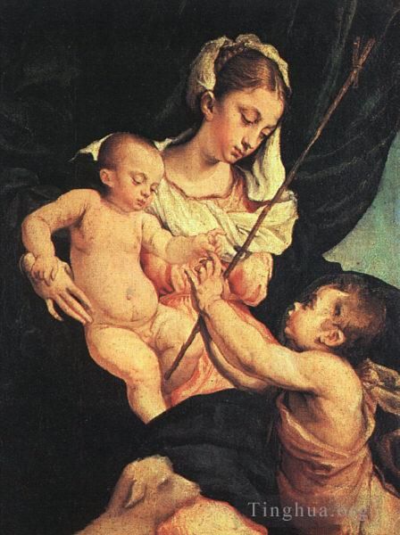 Jacopo Bassano Ölgemälde - Madonna und Kind mit dem Heiligen Johannes dem Täufer