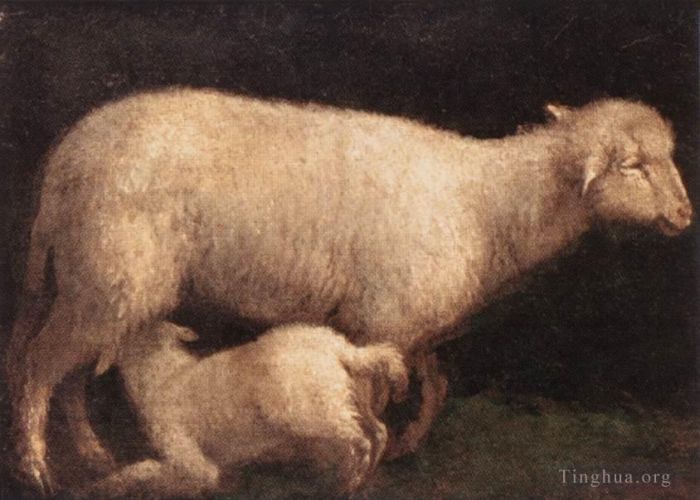 Jacopo Bassano Ölgemälde - Schaf und Lamm Jacopo da Ponte Tier