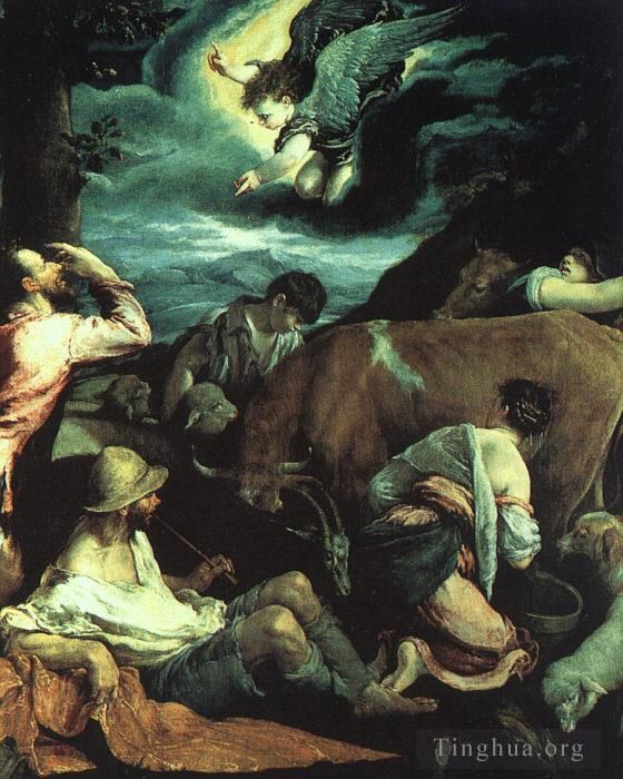 Jacopo Bassano Ölgemälde - Die Verkündigung an die Hirten