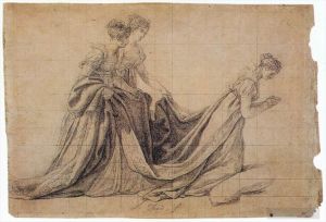 Jacques-Louis David Werk - Die Kaiserin Josephine kniet mit Mme de la Rochefoucauld und Mme de la Val