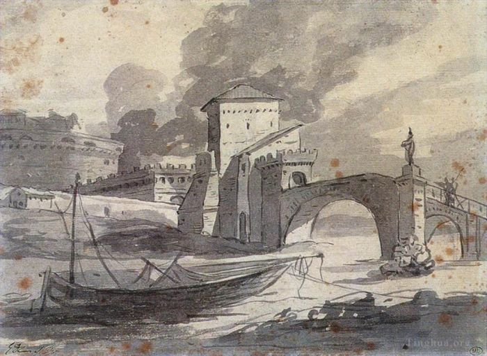 Jacques-Louis David Andere Malerei - Blick auf den Tiber und die Engelsburg