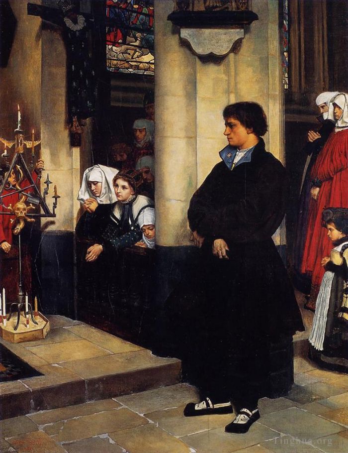 James Tissot Ölgemälde - Während des Gottesdienstes Martin Luthers Zweifel