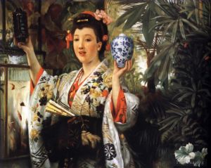 James Tissot Werk - Junge Dame hält japanische Gegenstände