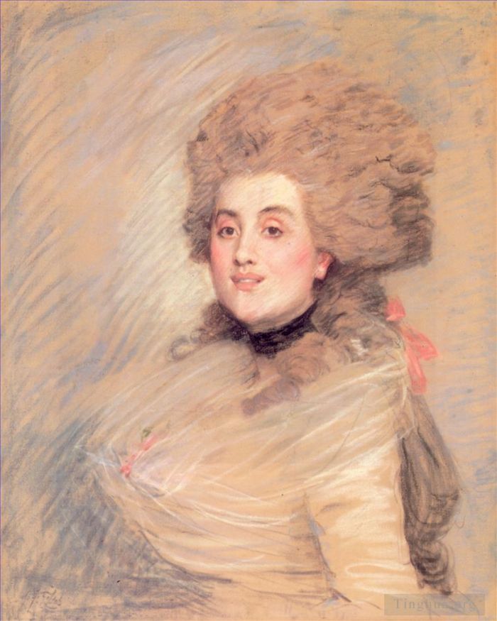 James Tissot Andere Malerei - Porträt einer Schauspielerin im Kleid des 18. Jahrhunderts