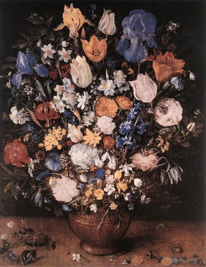 Jan Brueghel the Elder Ölgemälde - Blumenstrauß in einer Tonvase