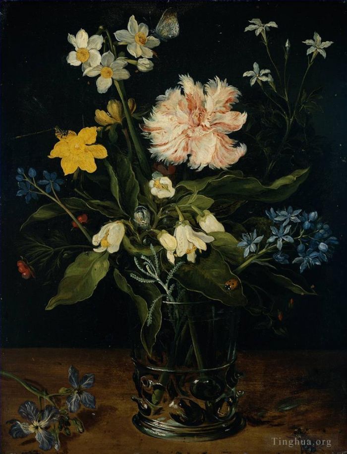 Jan Brueghel the Elder Ölgemälde - Stillleben mit Blumen im Glas