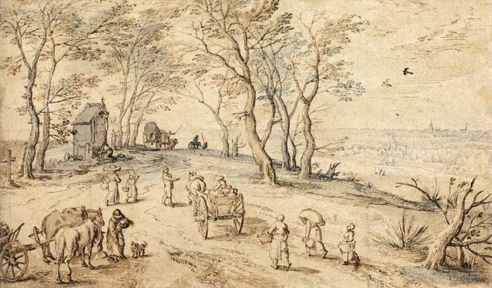 Jan Brueghel the Elder Andere Malerei - Dorfbewohner auf dem Weg zum Markt