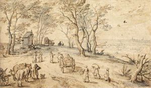 Jan Brueghel the Elder Werk - Dorfbewohner auf dem Weg zum Markt