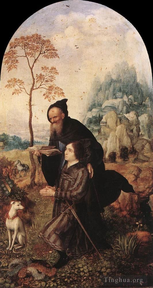Jan Gossaert Ölgemälde - Der heilige Antonius mit einem Spender