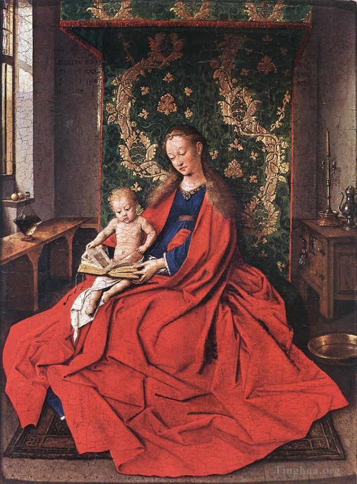 Jan van Eyck Ölgemälde - Madonna mit Kind beim Lesen
