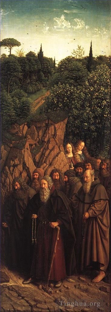 Jan van Eyck Ölgemälde - Das Genter Altarbild Anbetung des Lammes Die Heiligen Einsiedler
