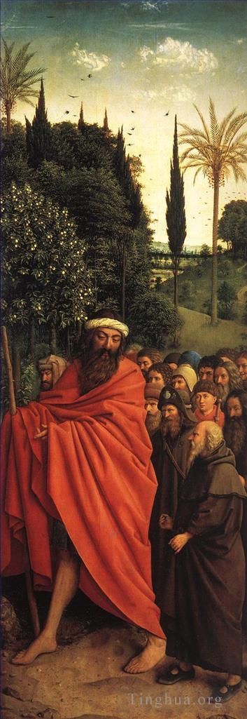 Jan van Eyck Ölgemälde - Das Genter Altarbild Anbetung des Lammes Die Heiligen Pilger