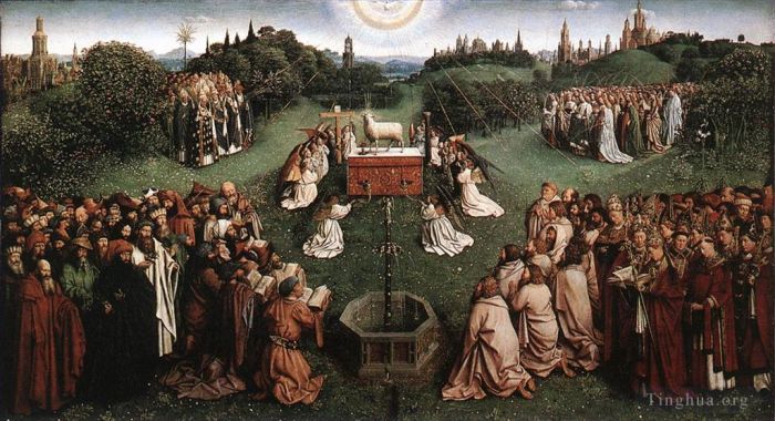 Jan van Eyck Ölgemälde - Das Genter Altarbild „Anbetung des Lammes“.