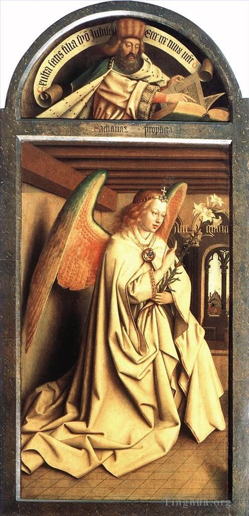 Jan van Eyck Ölgemälde - Das Genter Altarbild des Propheten Zacharias, Engel der Verkündigung