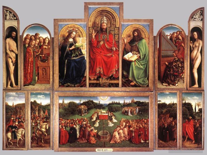 Jan van Eyck Ölgemälde - Die Flügel des Genter Altars öffnen sich