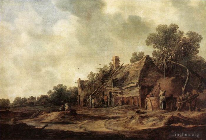 Jan Josephszoon van Goyen Ölgemälde - Bauernhütten mit Kehrbrunnen