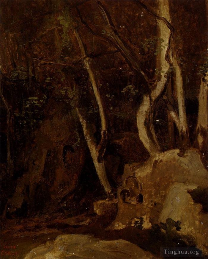 Jean-Baptiste-Camille Corot Ölgemälde - Eine Civita Castellana Rochers Boises