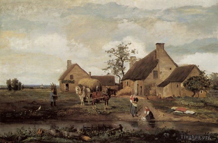 Jean-Baptiste-Camille Corot Ölgemälde - Ein Bauernhof im Nièvre