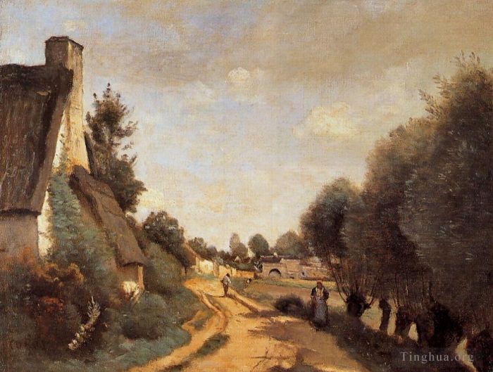 Jean-Baptiste-Camille Corot Ölgemälde - Eine Straße in der Nähe von Arras