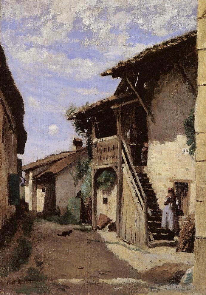 Jean-Baptiste-Camille Corot Ölgemälde - Eine Dorfstraße in Dardagny